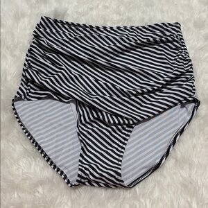 High-Waist Black & White Striped Bikini Bottom